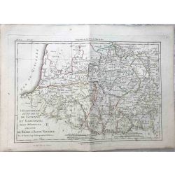 1790 Bonne, Guienne, Gascogne, Béarn, Basse Navarre. carte ancienne, antiquarian map, landkarte