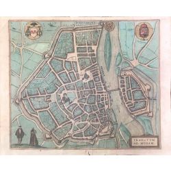 1575 Braun-Hogenberg, Maestricht / Maastricht, Pays-Bas. carte ancienne, antiquarian map, landkarte, kupferstich