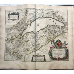 c1645 BLAEU, Carte ancienne, hand coloured Antique Map, Lac de Geneve, Lacus Lemanni.