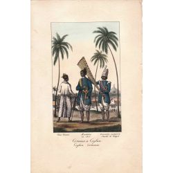 Lithographie, costumes de Ceylan,1826, Comte de Noe, joliement coloriée