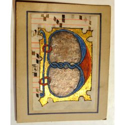 Enluminure, Grande BIG Lettre ornée B, 15ième Manuscrit manuscript parchemin,livre d'heures  la15