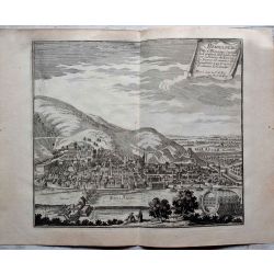 1694-HEIDELBERG vue, panorama de ville-allemagne-carte-ancienne-antiquarian-map-landkarte-kupferstich-n-de-fer