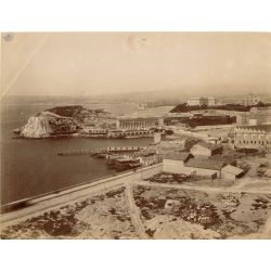 Marseille, vintage albumen print, old photo, tirage argentique albuminé,1880/90, N.D.Phot.,Neurdein, les bains de mer des Catalans .