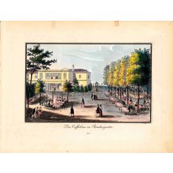 Gravure TRANQUILLO MOLLO Kupferstich, 1815, das caffeehaus im Paradiesgarten, joliement coloriée