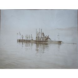 Photo albuminé 1907, PAUL SHACK sur son sous-marin le GRONDIN photo argentique (vintage photo).
