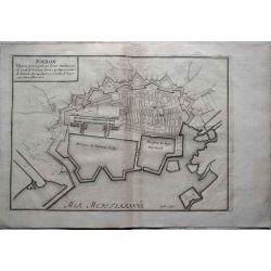 1695 carte geographique ancienne, antiquarian map, plan de TOULON, fortifications, N. de Fer.